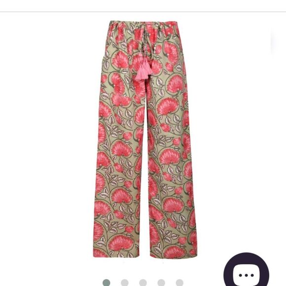 Pax Philomena NWT Francis Floral cotton draw string pants w/Beaded Tassel ties - Picture 1 of 16
